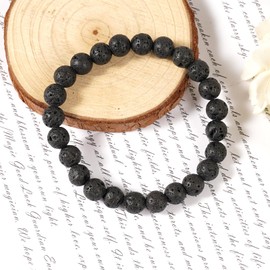 Soulnioi Healing Crystal Bracelet Natural Gemstone Lava Rock Stone Crystal 8mm Bead Bracelet Stretch Bracelet for Birthday Christmas Women Men Gift