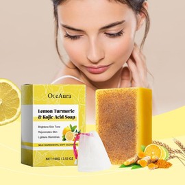 OCEAURA 4PCS Lemon Turmeric KojicAcid Soap BarTurmeric Soap BarKojic AcidSoap for Face Facial SkincareRadiant Comfort - Quantity: 1