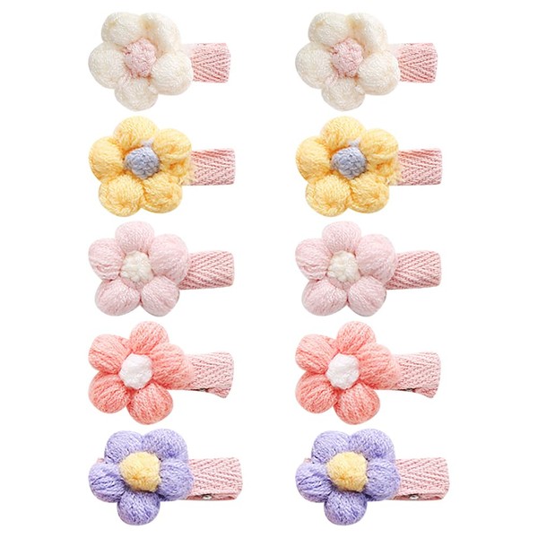 10 Pieces Knitted Flower Hair Clips for Little Girls Plush
