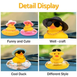 wonuu Rubber Duck Car Ornaments 3Pcs Yellow Duck Car Dashboard Decorations with Mini Hat Swim Ring Necklace Sunglasses