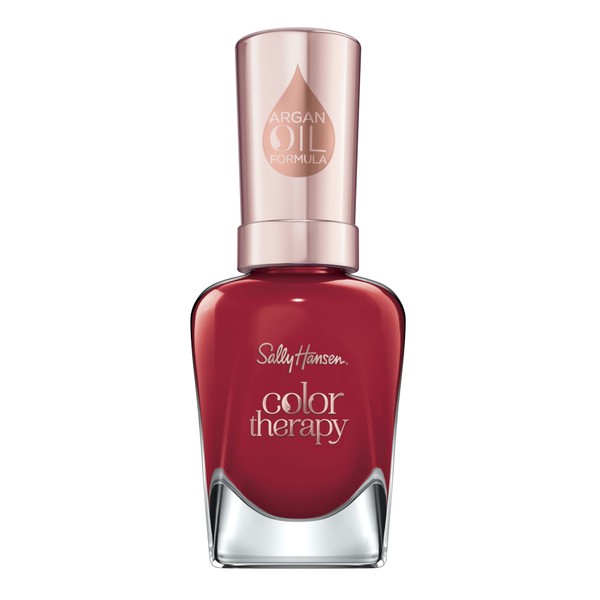 Sally Hansen Color Therapy Nail Polish with Argan Oil Red-y To Glow Red Instant Care Colour Varnish with Shiny Finish No.360 14ml