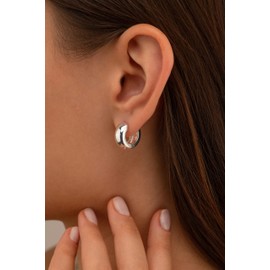 Cassini Small Creole Earrings Highly Polished 925 Sterling Silver Solid Folding Hoop Earrings Women, Sterling Silver