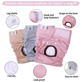 CuteBone Dog Diapers Female 3 Pack Reusable Doggy Diapers with One Suspender for Small Medium Large Dog Period BDD04S