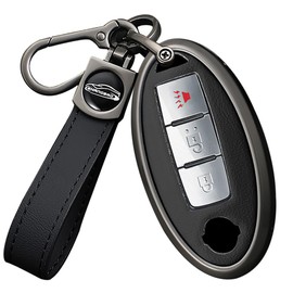 Ysbxitu 2/3/4/5 Buttons Smart Key Fob Cover with Keychain Fit for Nissan Remote Key Shell Case Compatible with Nissan Altima Sentra Rogue Pathfinder Armada Key Sleeve Key Holder-Long Keychain Black