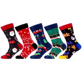 WeciBor 5 Pairs Men's Funny Colourful Casual Novelty Combed Cotton Socks, Red/Green/Black/Multicoloured Christmas-5 Months