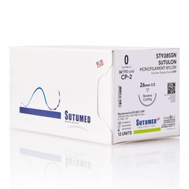 Sutumed SUTULON Non-Absorbable Nylon Surgical Suture USP Size 0, 1/2 26mm Reverse Cutting Needle, 30 Inches (76 cm), 12 Count