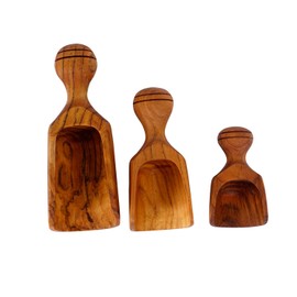 Rico & Plato Teak Lentil Scoop (Set of 3) | 6 2/7" L x 2 2/3" W x 2" H, 5 1/8" L x 2 3/5" W x 1 4/7" H, 3 3/4" L x 1 1/7" W x 2" H
