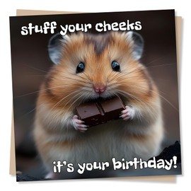 Playful Happy Birthday Card for Friend, Loved One, Special Someone - Stuff Your Cheeks - For Animal Lover, Hamster Design - Happy Birthday