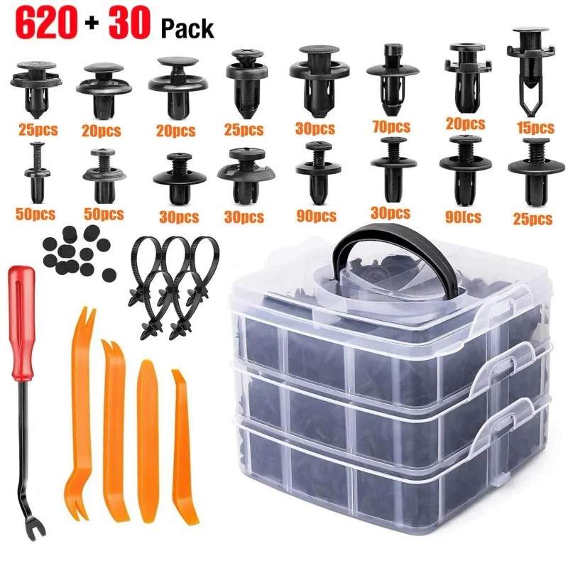 Ameribox 650Pcs Car Retainer Auto Fasteners Push Trim Plastic Clips