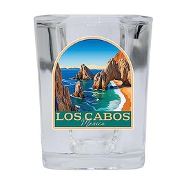 R and R Imports Los Cabos Mexico Design B Souvenir 2.5 Ounce Shot Glass Square 4-Pack