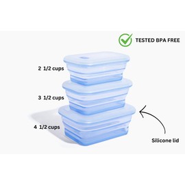Silicone Collapsible Food Storage Containers with Silicone Lid (3 Pcs)-Folded Airtight Food Storage Containers-Clear Kitchen Storage Containers with Lids-Oven & Microwave Safe Containers for Food