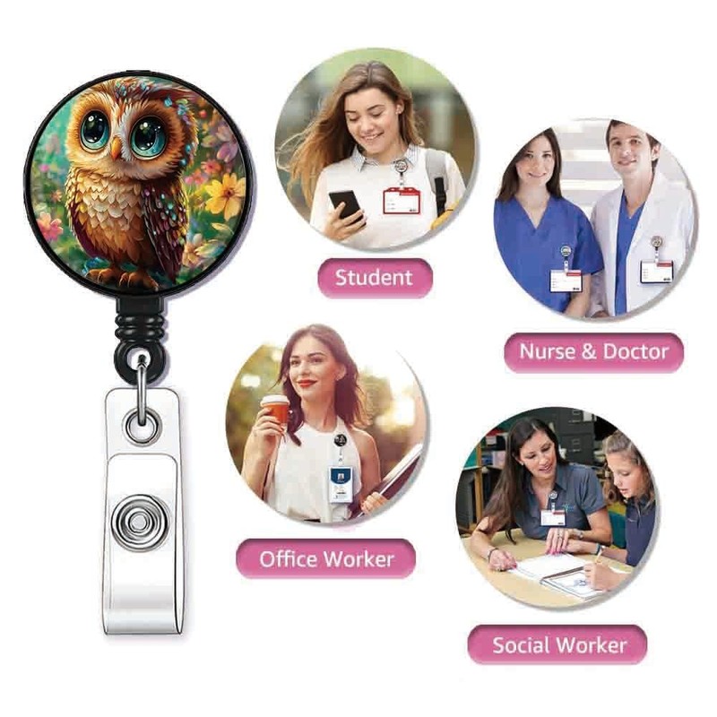 Lovely Owl Retractable ID Card Badge Holder with Alligator Clip,