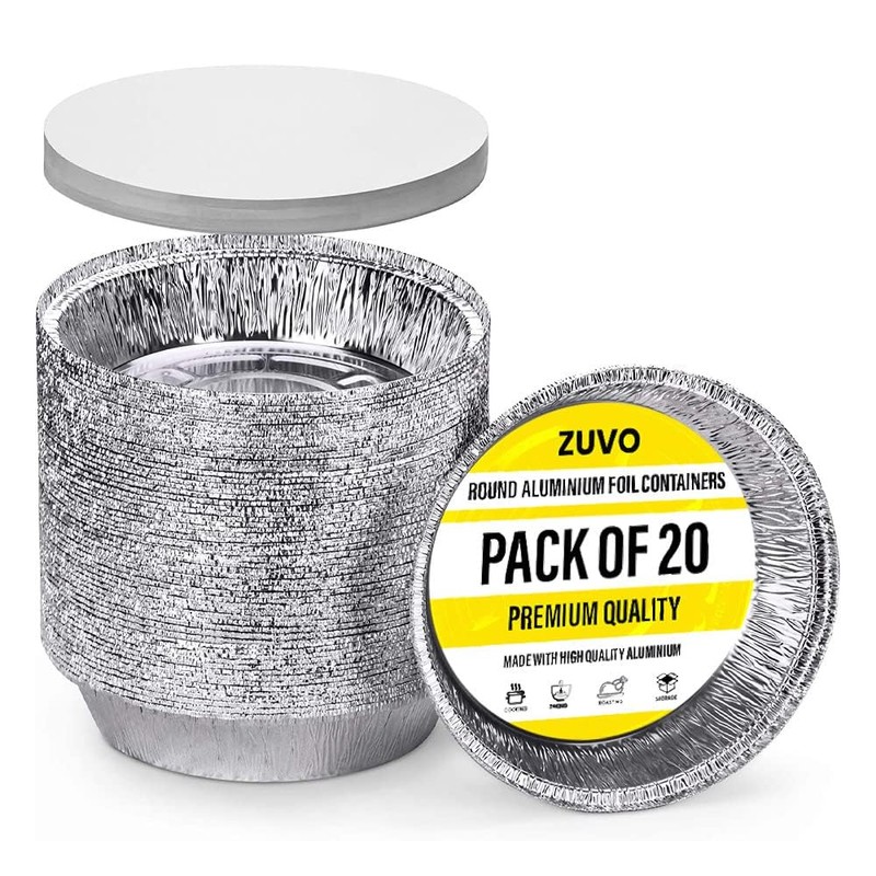 Zuvo Round Aluminium Containers – Pack of 20 Foil Flan