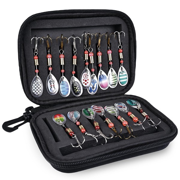 HOMURY Spinner Blinker Set, 16 Pieces Fishing Lures with Handbag,