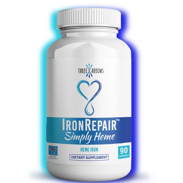 Iron Repair Simply Heme Iron Supplement, Best Absorption & Gentle on Stomach, Monash Low FODMAP, Raise Hemoglobin & Ferritin Iron Pills for Women, Teens, & Pregnancy 90 Gelatin Iron Capsules