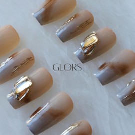 [GLORS] Purly Handmade Medium Ballerina Press on Nails | Mist Forest - Gradient High-end Elegant Wearable Fake False Nails | Salon Quality in Medium Ballerina, 10 pieces (L, MB)