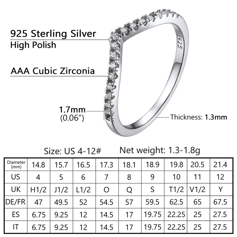 Prosilver 925 Sterling Silver Simple Rings for Women Wishbone Eternity