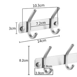 2 piezas Perchero Pared, Ganchos para Abrigos de Alta Resistencia, Perchero montado en la pared, mate, Sus304 Acero Inoxidable, para Abrigos, Toallas, Llaves, Bolsos, Gorras (Plateado, 2 ganchos)