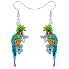 YAYAKO Acrílico Scarlet Macaw Loro Aretes Cuelgan Anime Pájaro Joyería Pendientes de Declaración para Mujer Verano Charms Regalos (Azul 459)