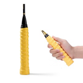 2 Pcs Tennis Badminton Racket Grip Anti-Slip Absorbent Overgrip Tape for Squash, Fishing Rods, Bicycle Motorcycle Handles - PU Material Breathable Elastic Loose-Proof Keel (Yellow)