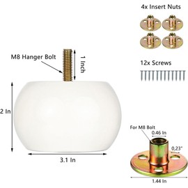 Metany 4PCS Wooden Furniture Legs 2inches, Bolt-On, Classic Style, White, Round, Bun Feet for Sofas, Beds, Benches, End Tables, Dressers, DIY Projects, Upcycling