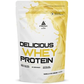 PEAK Delicious Whey Protein - 900 g Flavour Vanilla Ice Cream I 30 Servings I Powder I No Added Sugar I Whey Protein Rich in BCAAs & EAAs I with Digestive Enzyme Lactase
