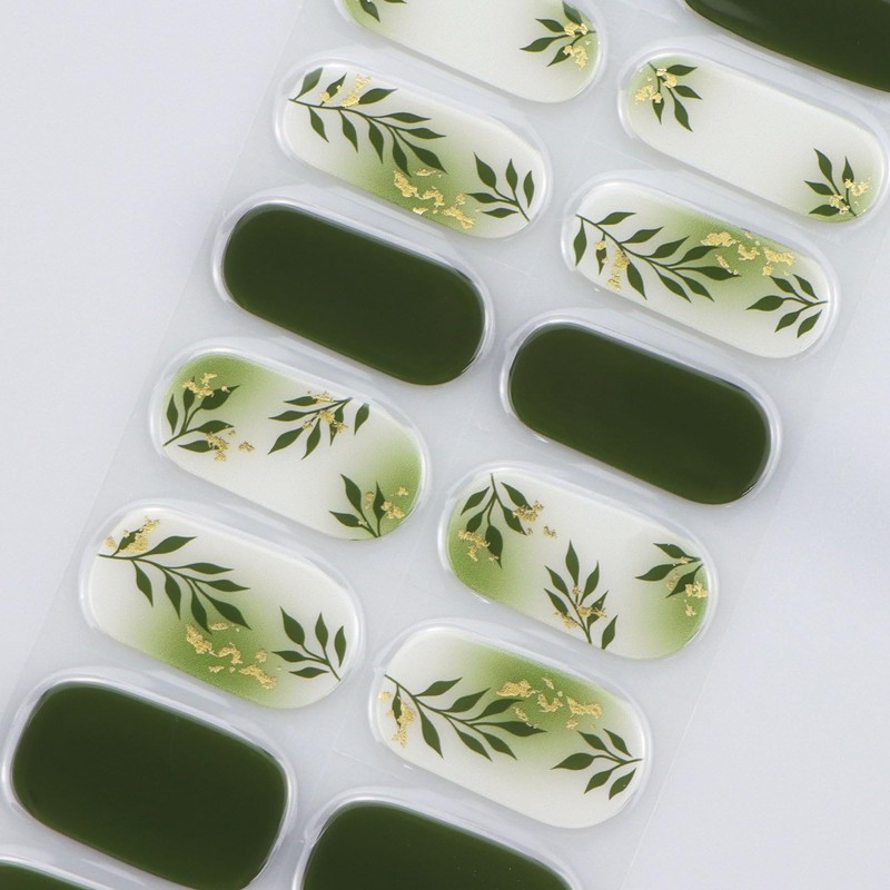 JMEOWIO Semi Cured Gel Strips Nail Art Sticker Wrap Green