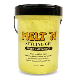 EBIN NEW YORK Melt'n Styling Gel Biotin and Almond Oil Infused 32oz - Strengthens Hair and Moisture Retenetion, Strong Hold Styling, Protects Hair from Damage, Gives High Shine, No Frizz or Breakage