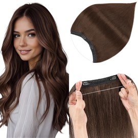 Elailite Wire Hair Extensions Real Human Hair Brown Invisible Clip In One Piece Secret Wire Extension Band Straight Thick - #04 Medium Brown - 14 Inch (70 g)