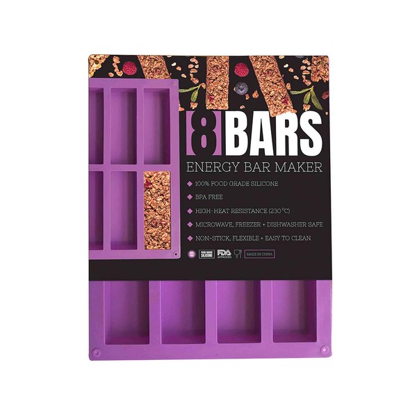 Premium Food Grade Silicone, 8 Cavity, Purple Nutrition/Energy/Cereal Bar Mold