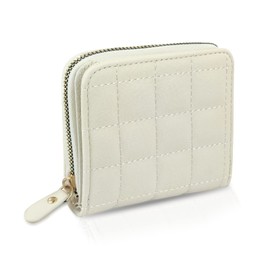 WisePoint Women's Purse, PU Leather Wallet with Zip, Lady Credit Card Holder with Multiple Card Slots and Compartments, Plain Wallet for Women, Girls, White, Minimalist