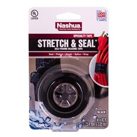 Nashua Self-Fusing Rubber Stretch and Seal Tape, 20 mil Thick, 10' Length, 1" Width, Black