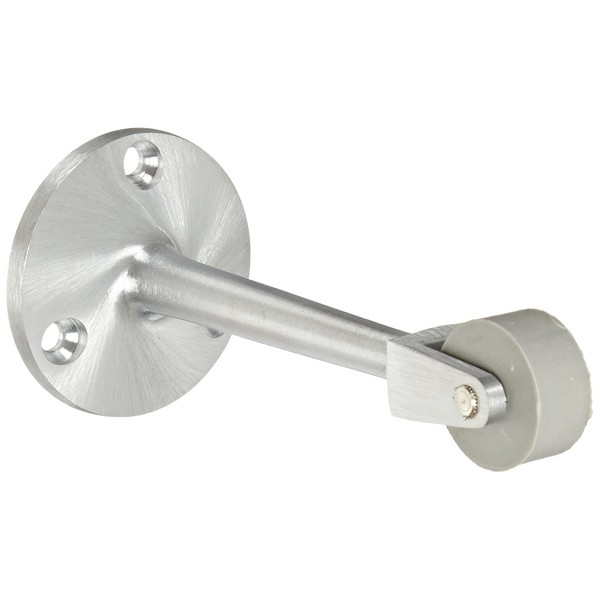 Rockwood 456.26D Brass Straight Roller Stop, 8 X 3/4" OH SMS Fastener, 4-9/16" Projection, 2" Base Diameter, Satin Chrome Plated Finish