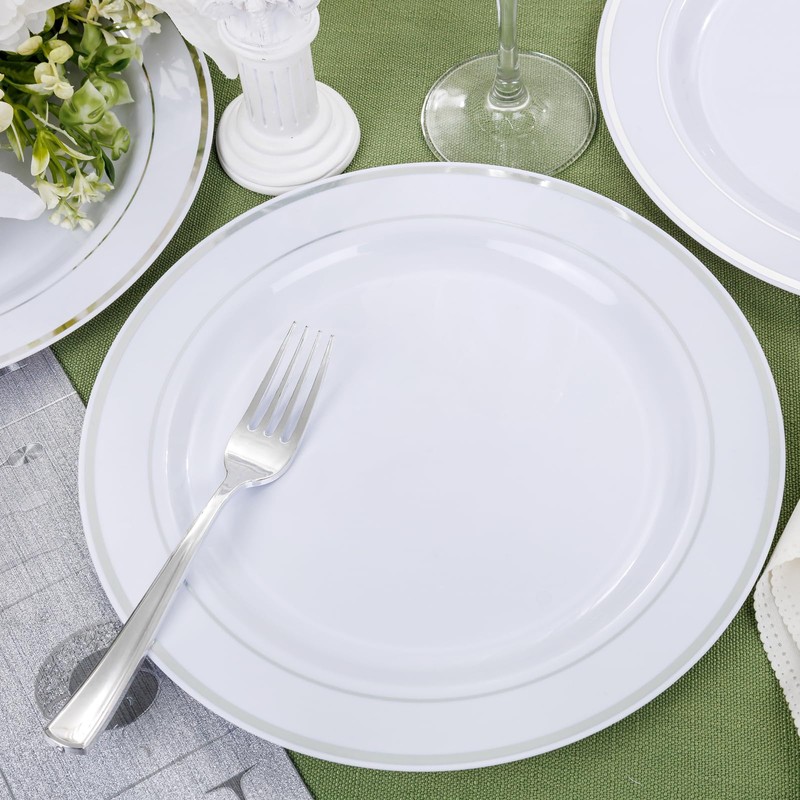 bUCLA 30PCS Silver Plastic Dinner Plates - Premium Heavy Duty