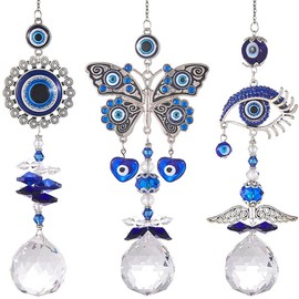 MENGSOOD Blue Evil Eye Car Hanging Ornament for Rear View Mirror Evil Eye Decor Protection and Good Luck Charm Window Hanging Sun Catcher Decor Car Amulet Ornament for Protection & Blessing (Blue Eye)
