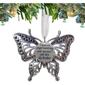 LYPER Butterfly Pendant Charm Memorial Christmas Tree Ornaments, in Memory of Loved One Gifts - I Have an Angel Watching Over Me Keepsake Pendants Xmas Decorations Family Memorial Ornaments Gift