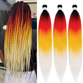 UPruyo Pre Stretched Rainbow Braiding Hair Ombre Orange Yellow Blue Purple Kids Colorful Braiding Hair Extensions for Braids Synthetic Fake Hair for Braiding ​(26 In 3 Packs)