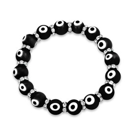 Bling Jewelry Turkish Black White Evil Eye Glass Bead Stretch Bracelet for Women Teens Rondelle Crystal Spacers for Protection and Good Luck