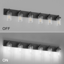 Aipsun 48in Vanity Light Black Bathroom Vanity Lighting Fixtures 6 Light Bathroom Light Fixtures with Clear Glass Shade(Exclude Bulb)