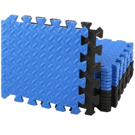 100 Pieces Foam Mats for Floor Covers 96 Sq Ft Puzzle Exercise Mat Square Interlocking Carpet Tiles with Border Protective Gym Floor Tiles for Workouts Equipment Yoga Pilates 12 x 12 (Black, Blue)