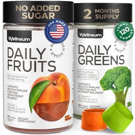 Super Greens + Super Fruits Gummies (Fruits/Greens Powder in Gummies Form) - 600mg Greens Blend + 600mg Fruits Blend for Immune Support, Sugar Free, V