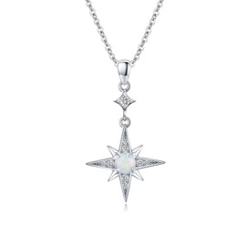 REDSUN Opal Necklace S925 Sterling Silver Eight-Pointed Star Chain Opal Pendant Jewellery for Women Girls Mother Daughter Wife Gift, Cubic Zirconia, Opal