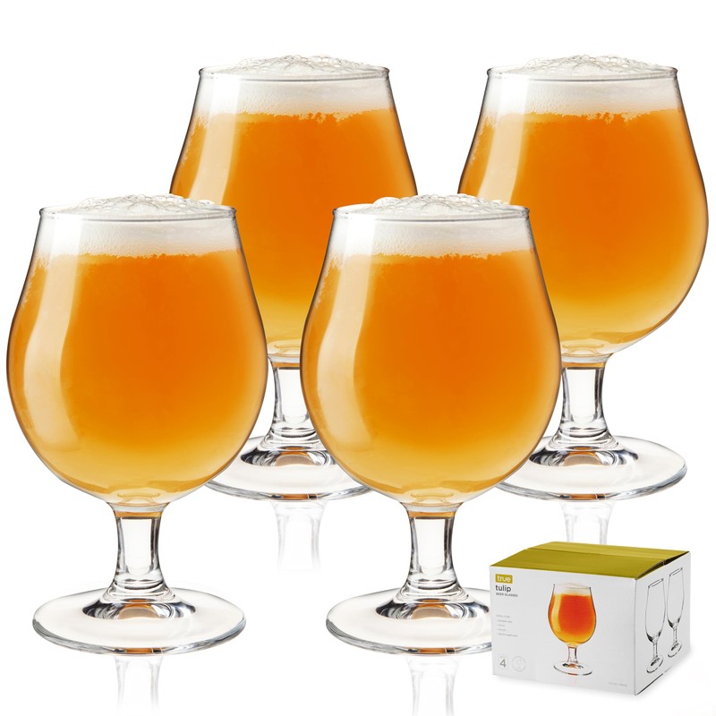 True Classic Tulip Beer Glasses, Sparkling Clear Drinking Glasses for