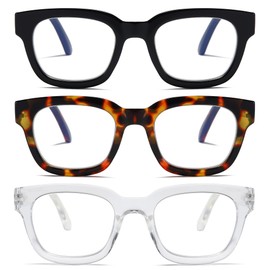 ZXYOO 3 Pack Oprah Style Reading Glasses for Women Men, Blue Light Blocking Computer Readers with Spring Hinge（Black/Tortoise/Clear+3.50）