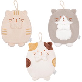 PRATIQUE 3 Pack Cute Kids Hand Towels, Bathroom Towels with Hanging Loop, Cat Hand Towel Animals, Microfiber Coral Fleece Absorbent Hand Towel for Kitchen Bathroom Bedroom (3pcs-)