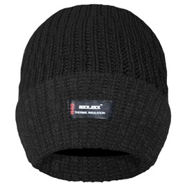 RockJock Mens Thinsulate Lined Insulated Winter Thermal Ski Beanie Hat Mens Ribbed Chunky Warm (Full Black)(Size: Mens/Adults)