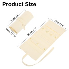 sourcing map Travel Jewelry Bag Roll, Foldable Jewelry Travel Organizer with Tie Close Microfiber Jewelry Storage Roll Jewelry Case for Women Gift Necklaces Earrings Rings Bracelets, Beige