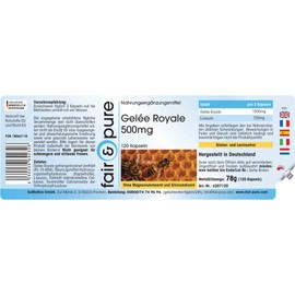 Fair & Pure® - Royal Jelly 500 mg - 120 Capsules - Standardised to 4% 10-HDA - Gently Freeze-Dried