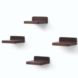 PHOENANCEE Small Floating Shelves for Wall, Set of 4, Wooden Square Shelf for Small Objects, Hanging Mini Shelf Decoration for Bedroom, Living Room,10.2cmX10.2X4cm(Dark Walnut)