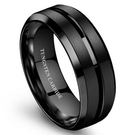 Jstyle Tungsten Ring for Men 8MM Black Wedding Band Fit Ring Size 10